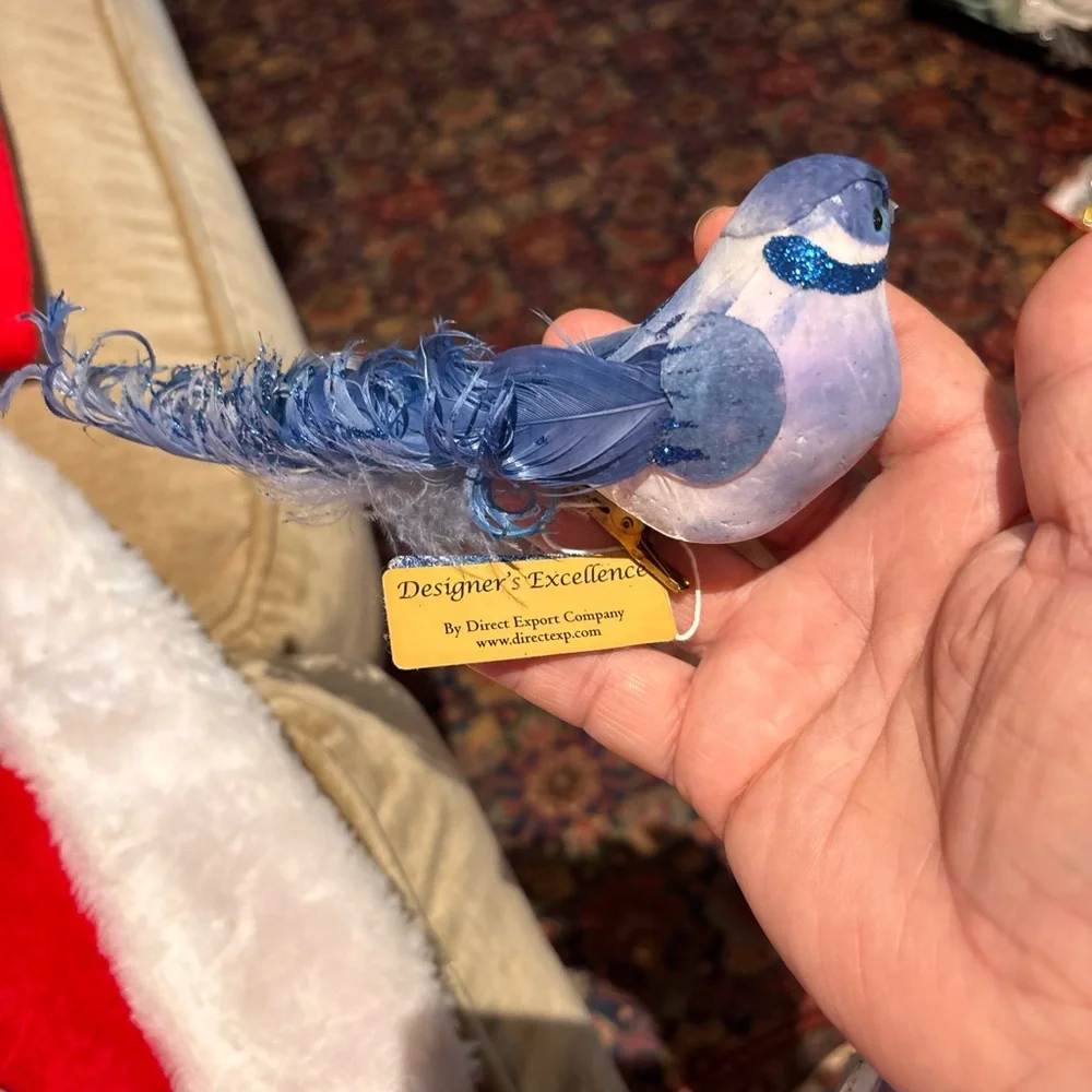 6” christmas ornament blue bird feathered clip on box of 12 NIB